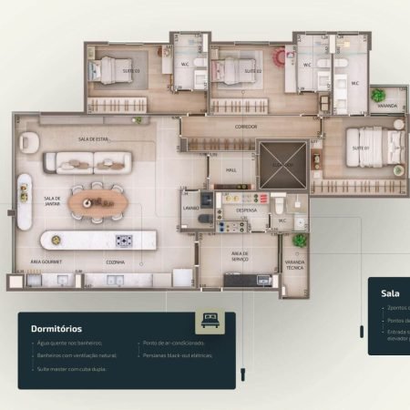 Planta 153m - Pitangueiras Residencial Jardim