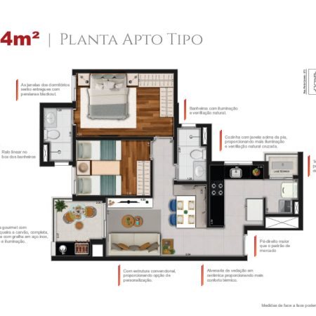 1 Planta 64m - Residencial Tennessee Campestre