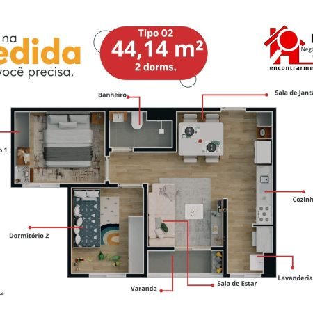 Planta 44m2 - Sou Viver Diadema
