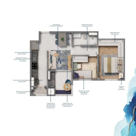 Planta 52m - Grand Resort Jardim Living