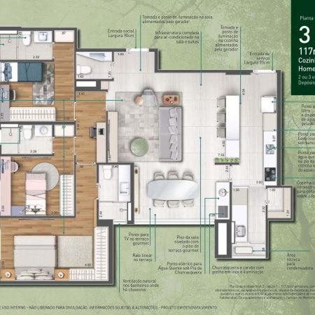 Planta com Home Office 117m² - Vida Bella Lorenzini