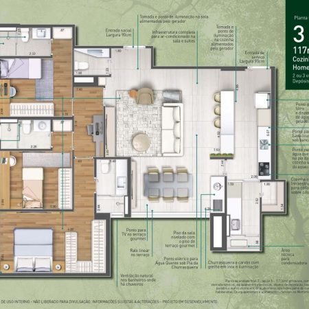 Planta tipo Cozinha Integrada 177 m² - Vida Bella Lorenzini