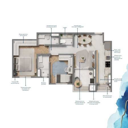 Planta 61m - Grand Resort Jardim Living