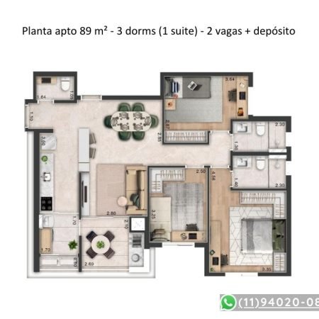 Planta 89m - 3 suítes - Rarita Sao Caetano